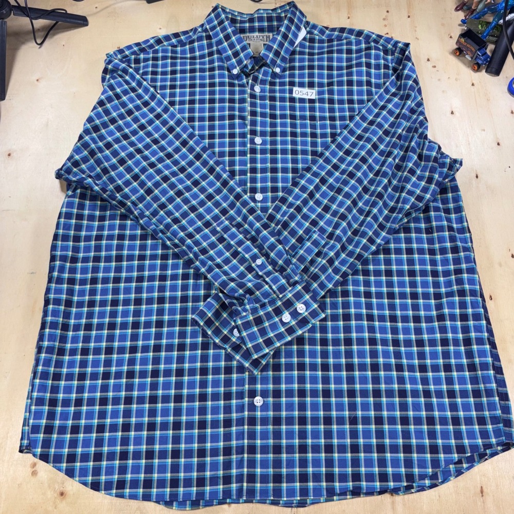 Duluth Trading Co Mens XL Blue Plaid Long Sleeve Button Down Cotton Shirt